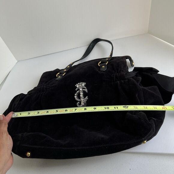 Vintage Juicy Couture Handbag Y2K Black Velour Shoulder Bag Big Rhinestones Bow - Picture 13 of 16